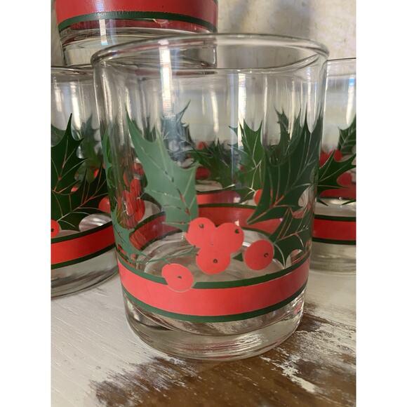Vintage Libbey Holiday Holly & Berries Double Old Fashioned Christmas Glasses 6 - Picture 3 of 3
